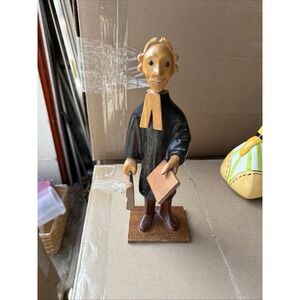 Vintage Hand Carved Wooden Clergy Figure Made in Italy Folk Art Statue